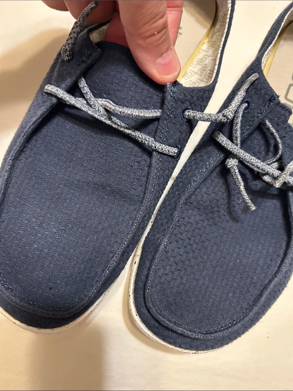 Hey Dude Navy Canvas Slip-On with Speckled Sole and Printed Heel